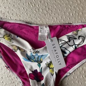 NWT Seafolly Flower Festival White Hipster Bikini Swim Bottom Sz US 10